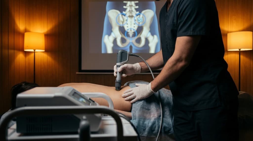 Aplicação de ondas de choque lombar em consultório